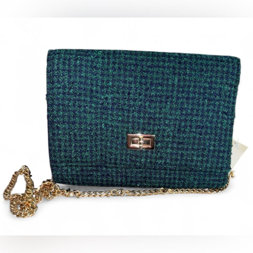 Elegant Green/Blue Tweed Women's Bag